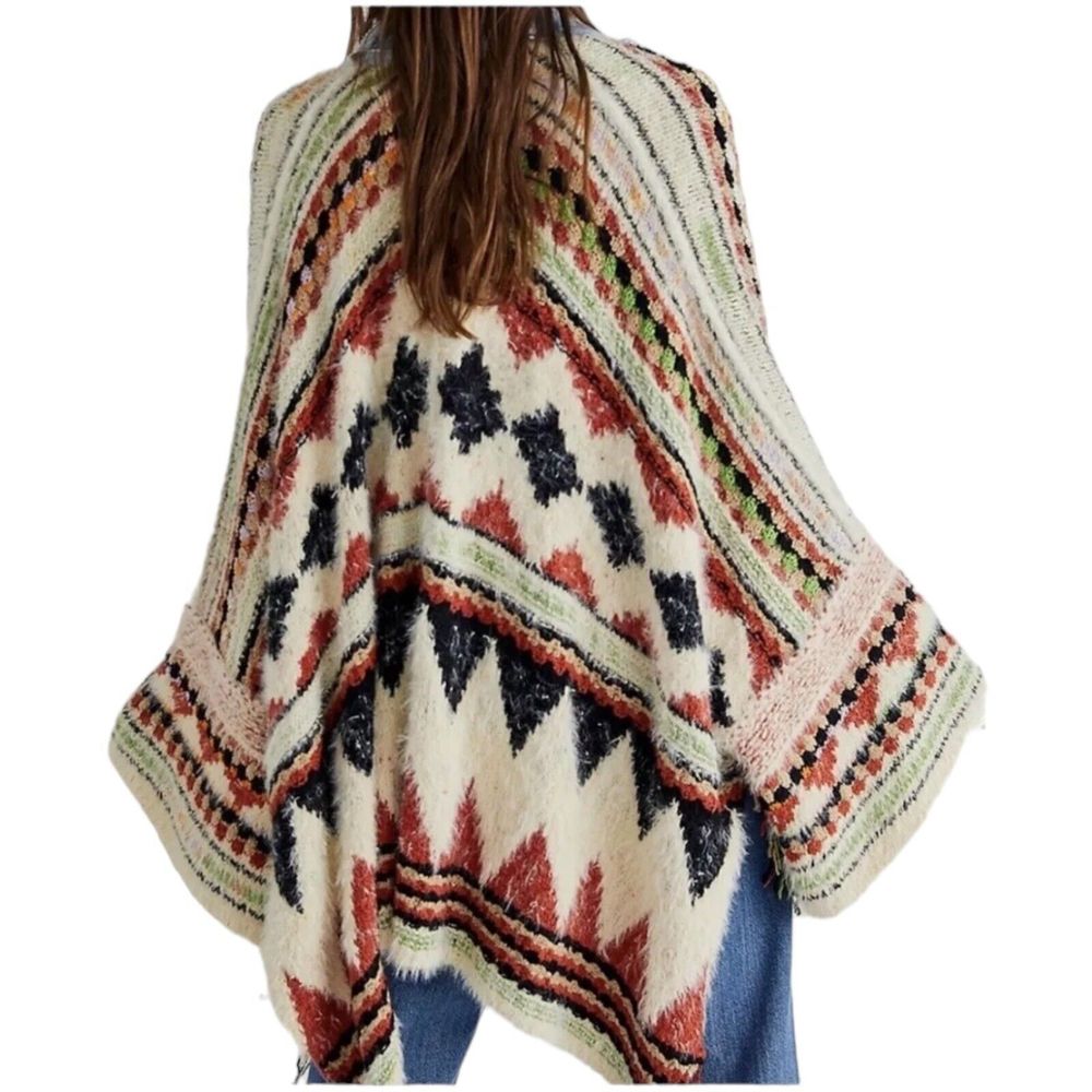 Free People Womens XS/S Running Wild Poncho Desert Combo Denim Oversized - Picture 7 of 8